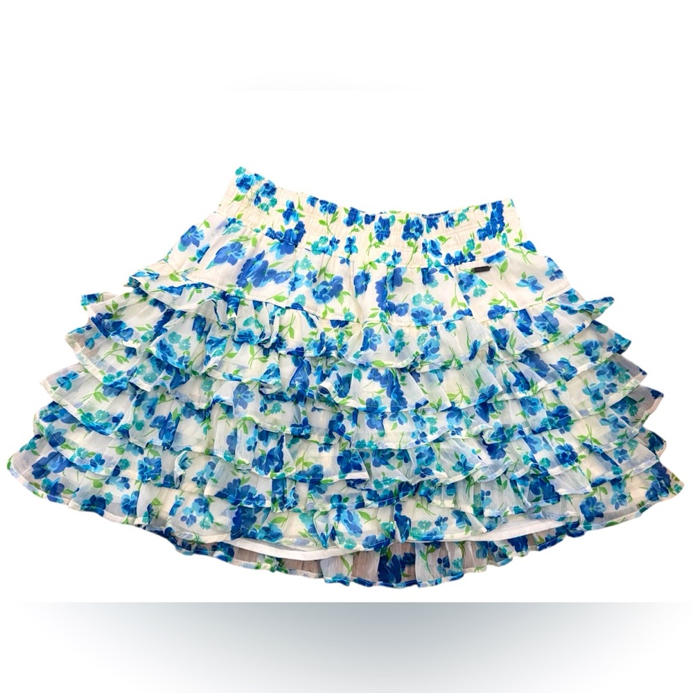 Hollister Y2K Blue Floral Tiered Ruffle Mini Skirt Women’s size Small